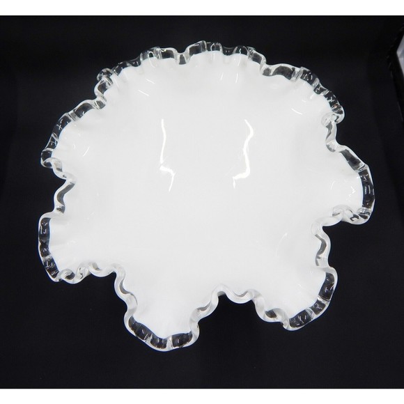 Fenton Silver Crest Milk Glass Ruffled Pedestal Compote Candy Dish Bowl - Picture 5 of 9